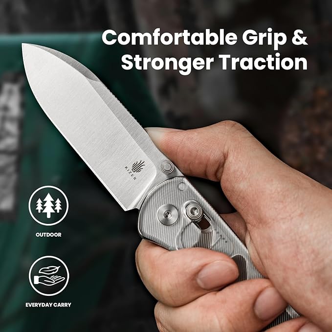 Kizer Drop Bear EDC Pocket Knife 2.98” Nitro-V Steel Blade Acrylic Handle Folding Knife with Thumb Stud Opener Clutch Lock Knife for Men Women Gift V3619A1