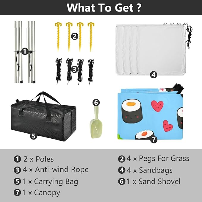 xigua Sushi Beach Tent Sun Shelter with Carrying Bag - Silver Coated Oxford Fabric Beach Canopy for Beach Camping Fishing - Includes Windproof Ropes Sandbags &amp Stakes
