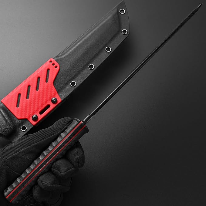 Gtkii GTK6 Fixed Blade Knife AUS-10 Steel Blade Full Tang Nylon Fiberglass Handle EDC Fixed Knifes for Outdoor Camping Adventure (black)