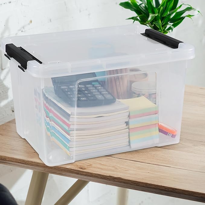 4 Pack 23 L Plastic Storage Bins with Wheels Clear Storage Latch Box with Lids