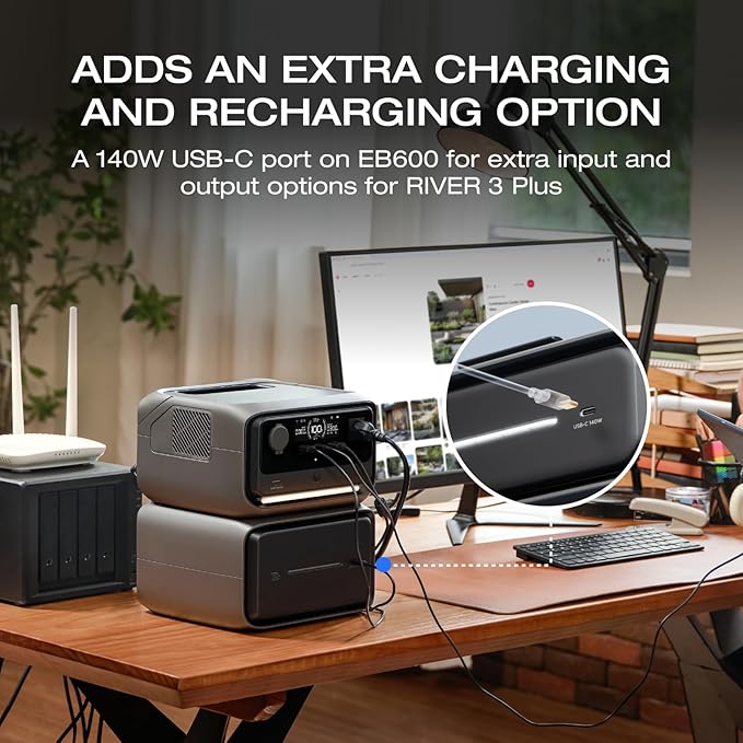 EF ECOFLOW River 3 Plus Portable Power Station Extra Battery EB600 572Wh Expansion LiFePO4 (LFP) Battery with 10-Year Lifespan Built-in 140W USB-C Port for Charging/Discharging Use Independently