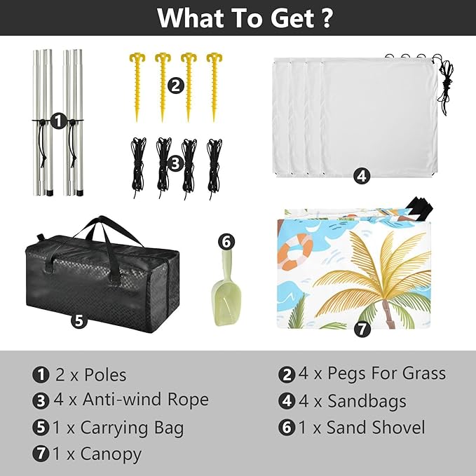 Beach Canopy with Windproof Ropes &amp Sandbags Beach Tent Sun Shade Sun Shelter for Camping Trips Fishing Backyard Fun or Picnics Palm Tree