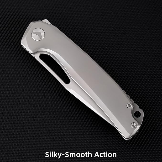 Pocket Knife 3.5 M390 Blade Folding Knife Hunting Knife with Titanium Handle and Pocket Clip EDC Knives for Hunting Camping Survival Outdoor Fishing Hiking（Grey）