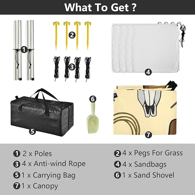 Beach Canopy with Windproof Ropes &amp Sandbags Beach Tent Sun Shade Sun Shelter for Camping Trips Fishing Backyard Fun or Picnics Cowboy Hats