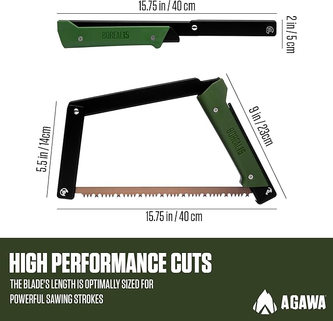 AGAWA - BOREAL15 Tripper Kit - Includes 15 Folding Saw Nylon Carrying Case 15 All-Purpose &amp 15 Aggressive Blade - For Camping Hiking &amp Survival Gear (Black Frame/Green Handle)