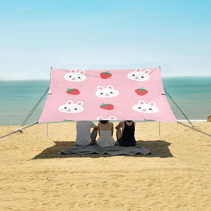 Beach Canopy with Windproof Ropes &amp Sandbags Beach Tent Sun Shade Sun Shelter for Camping Trips Fishing Backyard Fun or Picnics Rabbit