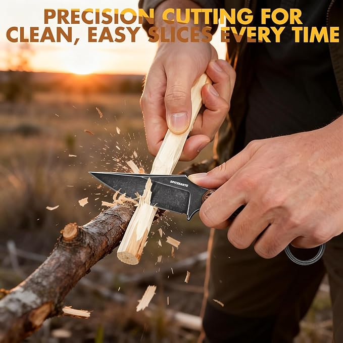 3.3 EDC Fixed Blade Knife Black Talon – D2 Steel Small Fixed Blade Knife with Sheath Finger Ring for Horizontal Carry Full Tang G10 Handle Compact Outdoor