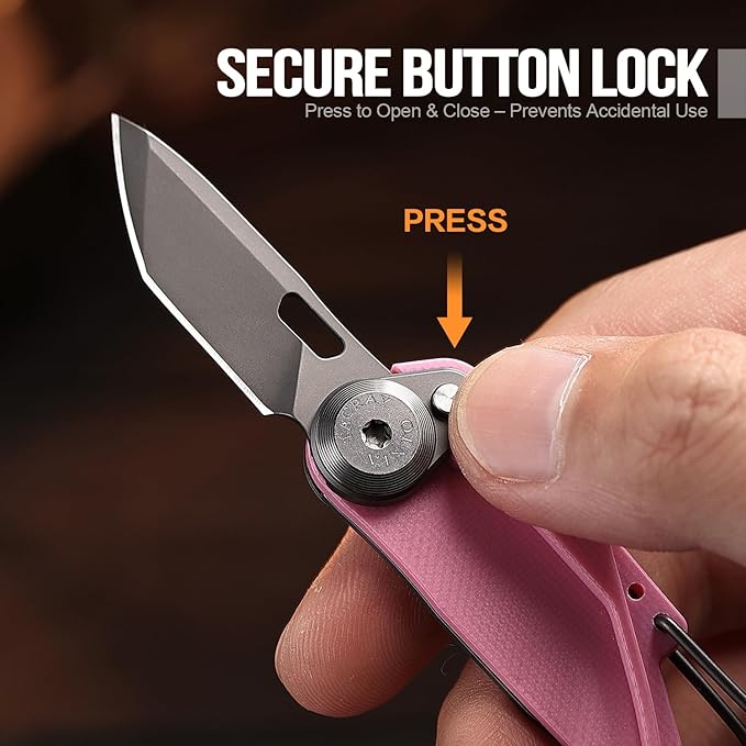 TACRAY Vinto 5-in-1 Small Pocket Knife – Ultra-Light Compact Multitool with Utility Knife Seatbelt Cutter Bottle Opener Flathead Screwdriver &amp Keyring Attachment for Everyday Carry (Pink)