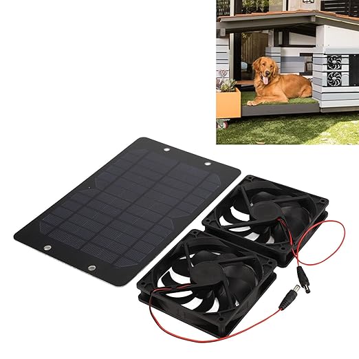 10W DC 12V Solar Powered Exhaust Dual Fan Outdoor Solar Panel Power Mini Ventilator for Home Attic Greenhouse Shed Pet Dog Chicken House Cooling