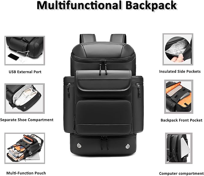Travel Backpack Women Men Waterproof Outdoor Sports Backpack Large Hiking Backpack Laptop Backpack 50L Large Capacity Trekking Outdoor Activity Bag Black