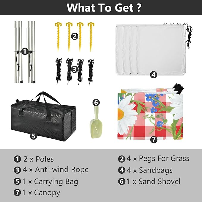 Beach Canopy with Windproof Ropes &amp Sandbags Beach Tent Sun Shade Sun Shelter for Camping Trips Fishing Backyard Fun or Picnics Floral