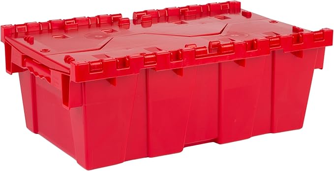 Hudson Exchange 19.6 x 11.6 x 7.3” (3.7 Gallon 5 Pack) Storage Tote Distribution Container with Hinged Attached Lid Red