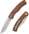 CIVIVI Clingman EDC Pocket Folding Knife with Titanium Reversible Clip 2.99 Nitro-V Blade Micarta Handle Liner Lock Knife Gift for Men Women C23065-3 (Brown)