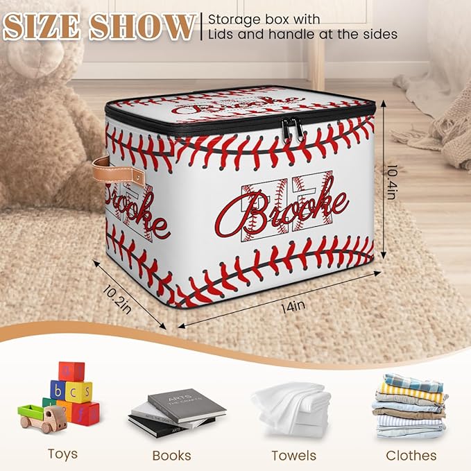Custom Baseball Storage Bins with Lid Foldable Personalized Storage Basket Boxes with Handle Shelf Basket Closet Organizer Cube