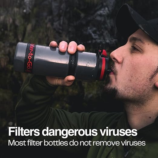 Water-to-Go Water Filter Bottle for International Travel - 24oz/75cl Filtered Water Bottle for Portable Purification - Eco-Friendly Bioplastic New Leak-Proof Lid Filters Viruses Most Bottles Miss
