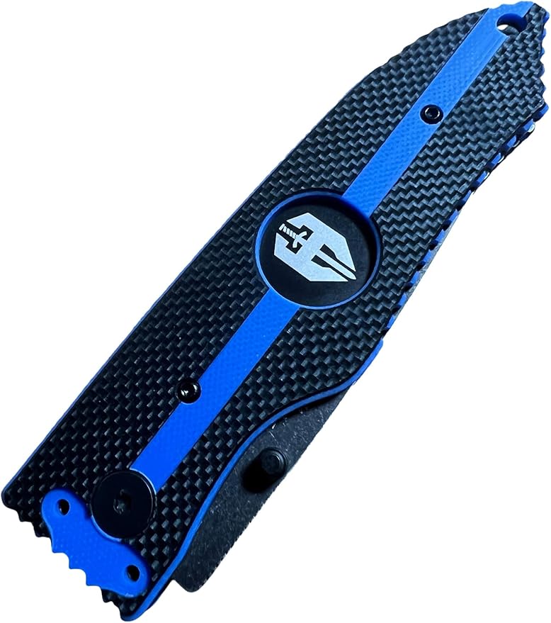 HOFFNER 3.5 EDC Folding Knife with Pocket Clip VG10 Japanese Stainless Steel Black Acid Washed Tanto Blade - (First Responder Thin Blue Line Medium Texture Grip) - Camping Hiking Outdoor Survival