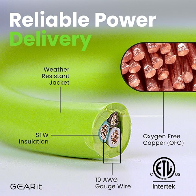 GEARit 20-Amp RV Power Extension Cord125-Volt 3-Prong NEMA TT-30P to L5-30R Twist Locking Adapter 10/3 STW 10AWG Gauge 3C RV Trailer Camper ETL Listed 100 Feet (30.4 Meters)