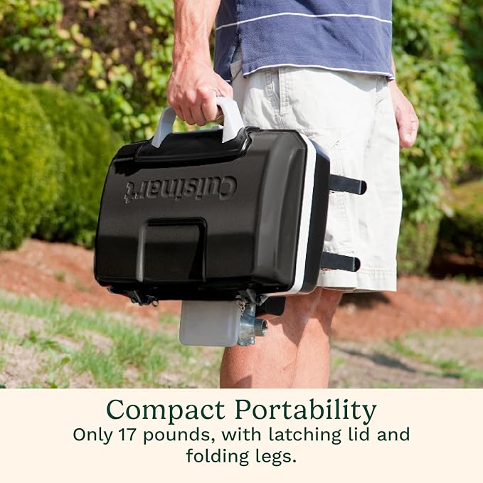 Cuisinart Petite Gourmet Portable Gas Grill Compact &amp Lightweight Tabletop Small Grill for BBQs Camping Tailgates &amp Small Spaces 5500 BTU Burner Folding with Carry Handles Black