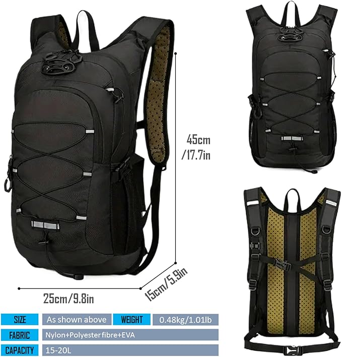 Lightweight Cycling Hydration BackpackLarge Capacity Pack for TravelHikingClimbingSkiingRunning Daypack for Men Women (Black)