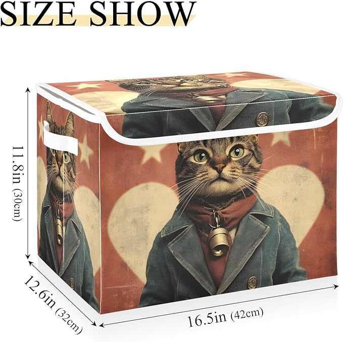 AIXIWAWA Lidded Storage Cube (Gentleman Cat) Fabric Foldable Closet Bins with Flip Lid and Handles Organizer Basket Container 16.5 x 12.6 x 11.8 IN