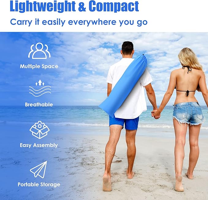 Tangkula 3-4 Person Easy Pop Up Beach Tent UPF 50+ Portable Sun Shelter w/ 3 Ventilation Windows Zippered Front Porch 4 Storage Pockets &amp Carrying Bag Instant Beach Sun Shade with 8.5mm Rod