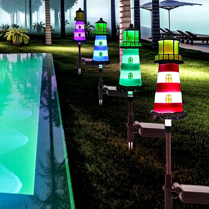 Solar Powered Waterproof Garden Lights 4 Pack – Lighthouse Design for Outdoor Garden Lighting Backyard Decorations &amp DIY Backyard Patio Must-Have for Patio Lovers