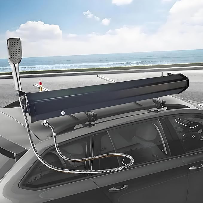 Solar Roof Rack Shower Roof-Mounted Road Shower Portable Solar Heated Road Shower PVC Material Stable Bracket Portable Water Tank for Car Wash Trekking and Adventure Travel 5.28加仑/20升