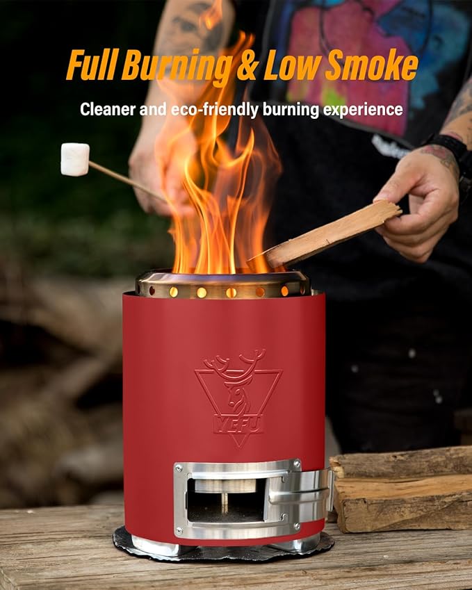 YEFU Tabletop Fire Pit 9.7 x 7.1 in Flame Intensity Control Camping Stove for Outdoor &amp Patio Fueled by Pellets or Wood Safe Burning Table Top Firepit with Travel Bag &amp 2 Mini Sticks Red