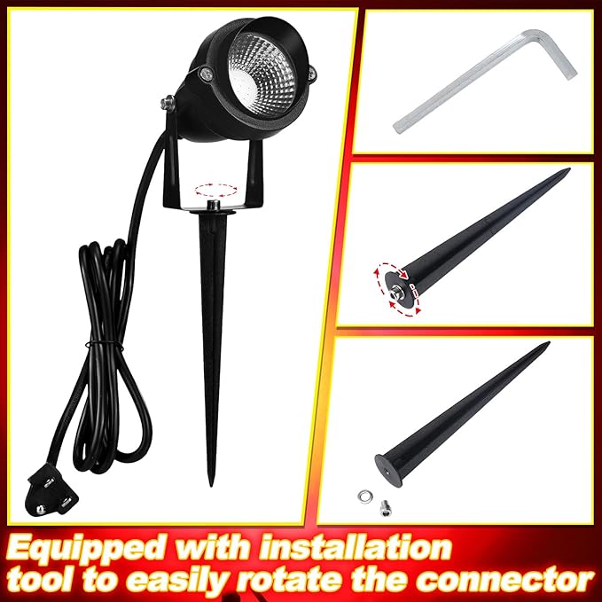 Rossesay 4 Pcs Christmas Red Spotlight Outdoor Plug in Landscape Lighting 12w Ip66 Waterproof LED Lights with Spiked Stand 270° Adjustable Outdoor Spot Lights for Yard Lawn Garden Tree Flags Holiday