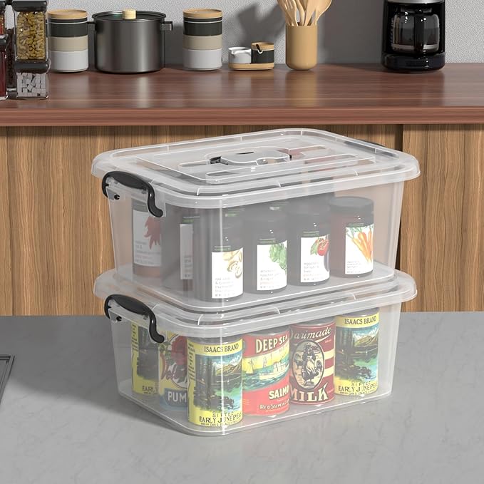 8 Quart Clear Latching Bin with Handle Plastic Storage Tote Box with Handle 2 Packs