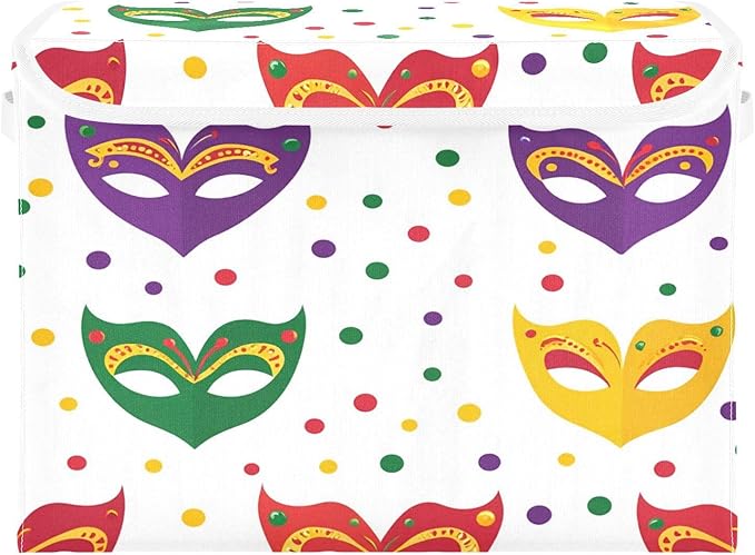 Mardi Gras Mask Fabric Storage Bins with Lids and HandleFoldable Storage Bins with LidsCloset Organizers for Clothes Storage Room Organization Office Storage Chest Organizer