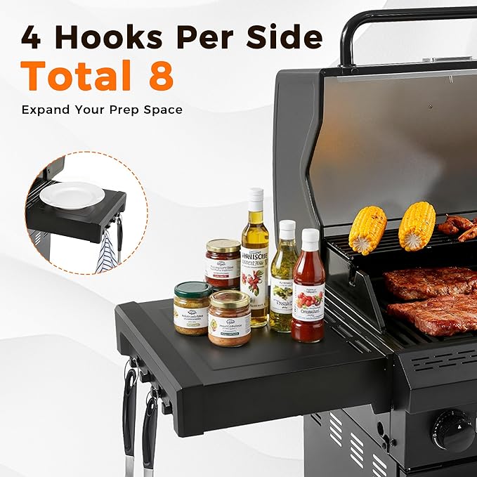 4 Burner Propane Gas Grill with 1 Side Burner 50000 BTU Outdoor BBQ Grill Heavy-Duty Steel Construction Cast Iron Cooking Grates &amp Griddle Backyard Patio Barbecue