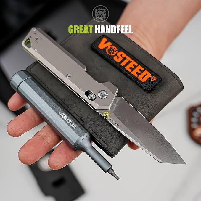 Vosteed Ultra Thin EDC Pocket Knife for Men &amp Women 2.9 154CM Blade Thumb Stud Crossbar Lock Titanium Handle Slim Folding Knives for Daily Use - Parallel A3503