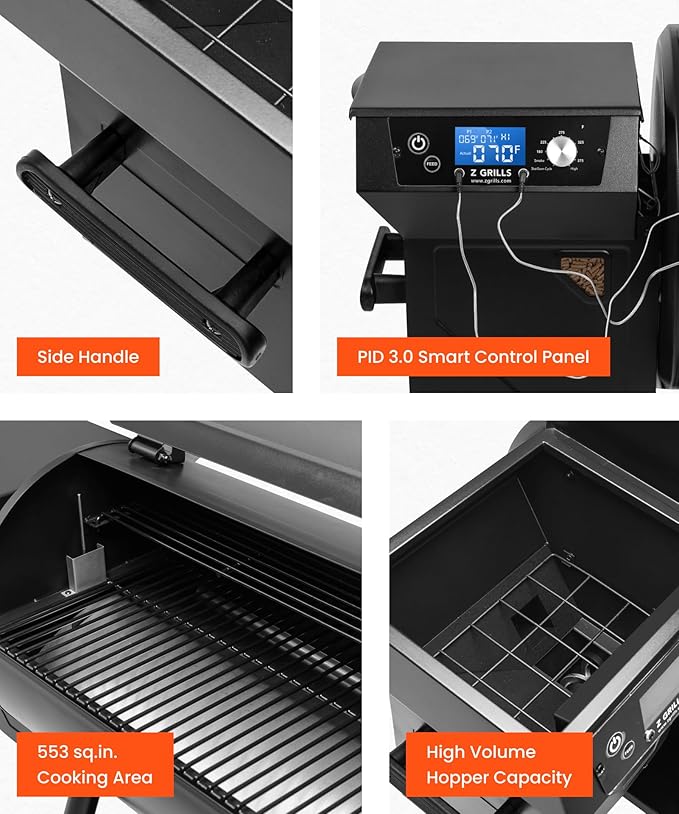 Z GRILLS ZPG-550B2 Wood Pellet Grill &amp Smoker with PID 3.0 Controller 553 sq in Cooking Area Meat Probe Hopper Cleanout 8 in 1 BBQ Grill Outdoor Auto Temperature Control Black