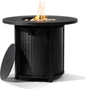 32'' Round Gas Fire Pit 50000 BTU Steel Outdoor Fire Tables Fire Table with Lid Add Warmth &amp Ambience to Gatherings and Parties On Patio Deck Garden Backyard Black.