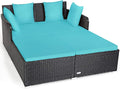 Tangkula Outdoor Rattan Daybed Sunbed Wicker Furniture w/Spacious Seat Upholstered Cushion &amp High-Resilience Sponge Wicker Patio Sofa Set w/Extra Pillows for Courtyard Poolside(Turquoise)