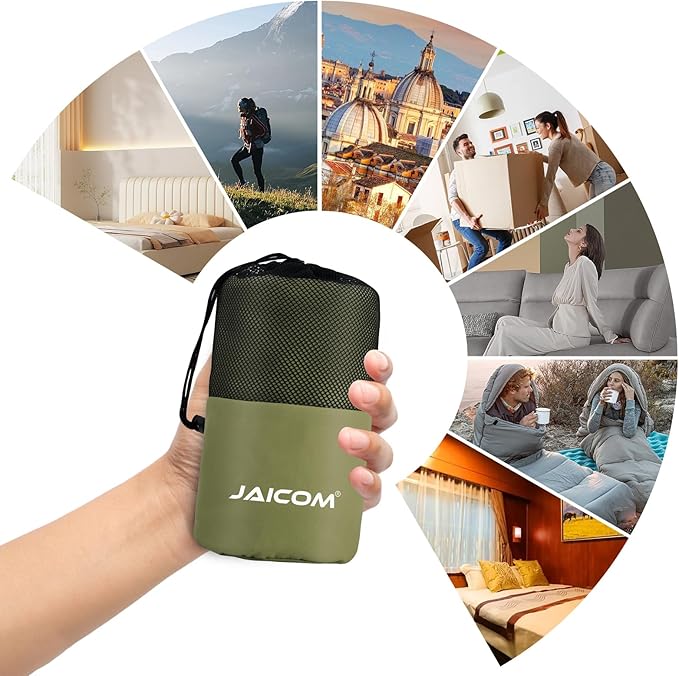 JAICOM Sleeping Bag Liner Travel Sheets &amp Adult Sleep Sack Ultralight and Portable Summer Sleeping Bag - Ideal for Backpacking Hotels and Hostels Business Trips Camping