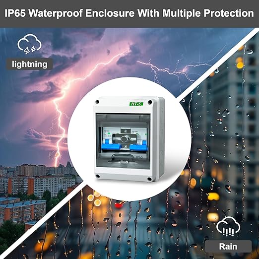 32 Amp Dual Power Manual Transfer Switch with IP65 Protection Box 2Pcs 2-Pole Circuit Breakers with Single-Side Slide Lock DIN Rail and Waterproof Joints Included Ideal for Industrial and Home Use