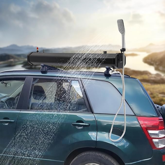 Road Shower Camping Pressurized Water Tank with Handheld Showerhead Portable Roof Mount Shower System for Overlanding Off-Road Beach Car Wash &amp Outdoor Activities (4.76gal)