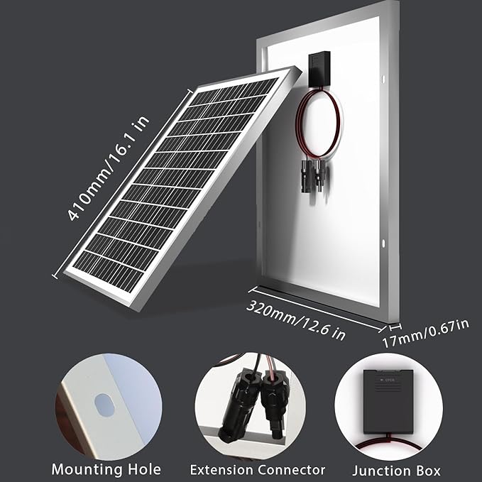 Solar Panel Kit 20W 12V Solar Battery Charger with Smart Controller - Trickle Charger Maintainer for RV Boat Car Trailer Automotive Truck Motorcycle Camper (20w Solar kit)