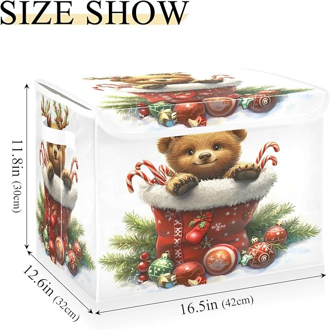 Christmas Baskets Collapsible Storage Bins with Lids Christmas Bear Storage Boxes Clothes Baskets for Organizing