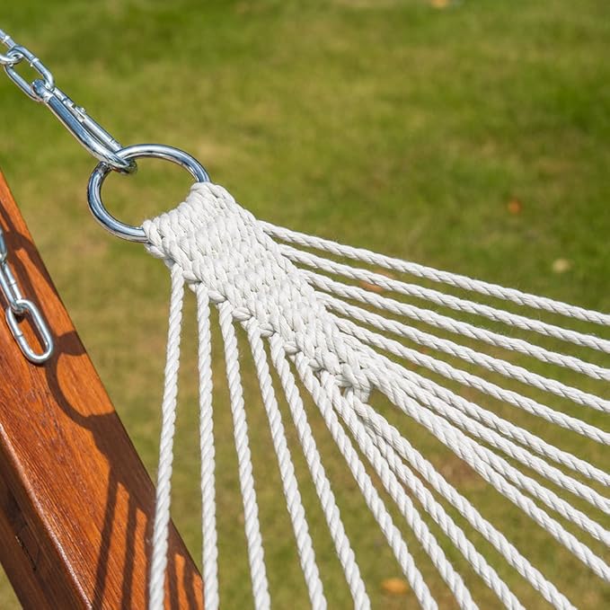 Lazy Daze 12 FT Quilted Fabric Double Hammock with Spreader Bars and Detachable Pillow 2 Person Hammock for Outdoor Patio Backyard Poolside 450 LBS Weight Capacity Green/Blue Stripe