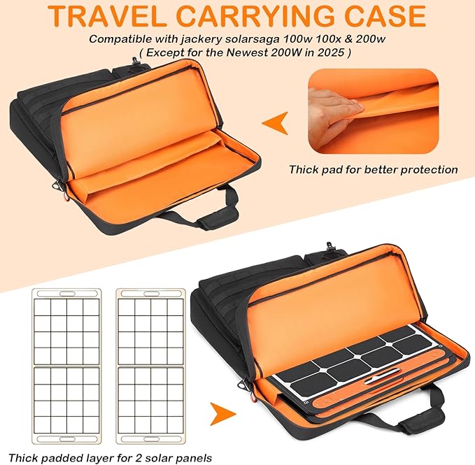 Solar Panel Carrying Case for Jackery SolarSaga 100W 100X 200W Solar Panel Storage Bag with Protective Liner Handle &amp Shoulder Strap for 2 Battery Panels &amp Accessories