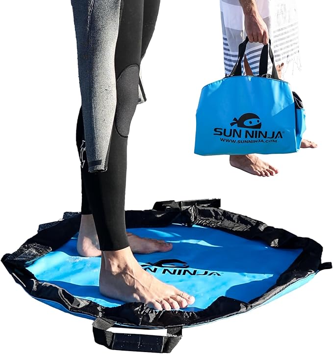SUN NINJA Portable Shower Bundle with Wetsuit Changing Mat Outdoor Cleaning Kit Versatile for Beach Camping Boat