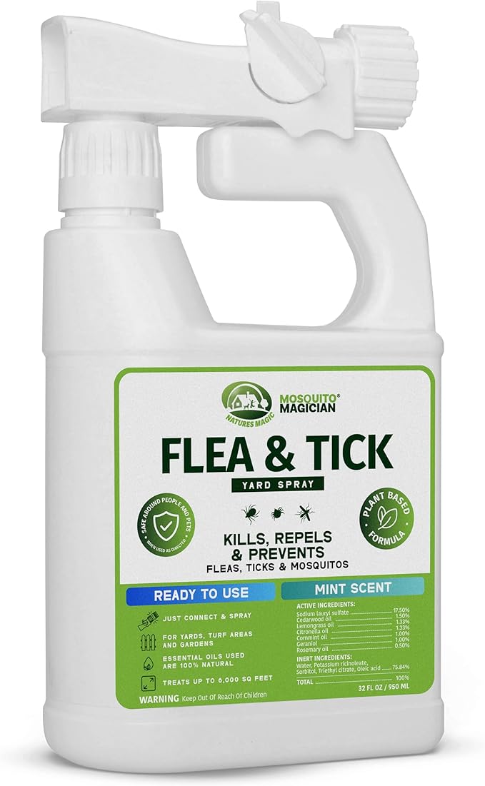 Mosquito Magician Flea and Tick Yard Spray with Hose End Sprayer – Mosquito &amp Tick Killer and Repellent Flea Treatment &amp Outdoor Bug Control for Lawn Garden &amp Backyard – Mint Scent 32 O