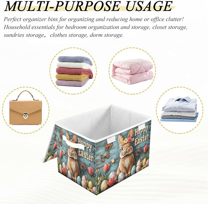senya Easter Baskets Collapsible Storage Bins with Lids Rabbit Bunny Egg D Storage Boxes Clothes Baskets for Organizing