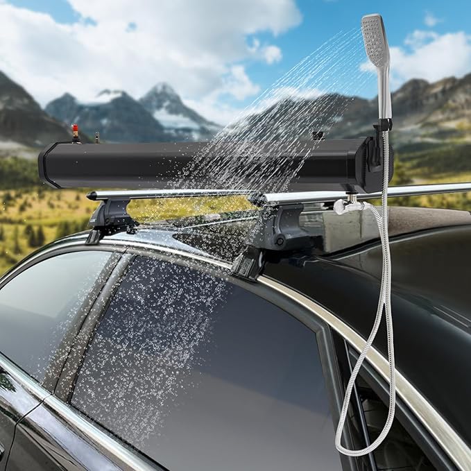 4.76 Gallon Portable Camping Shower Roof-Mounted Pressurized Water Tank Solar Camping Shower for SUV Sedan RV Trucks (4.76 Gallon)