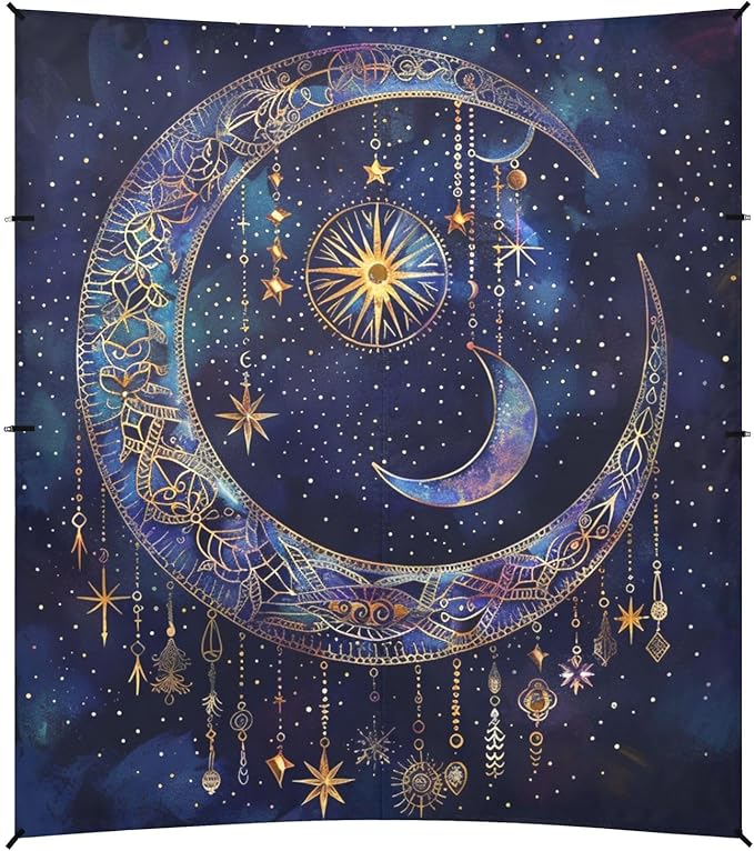 ALAZA Astrology Mystical Bohemian Moon Stars Boho Beach Tent Sun Shelter Portable Canopy Sunshade for Outdoor Camping Picnics Backyard Fun 10x9 ft