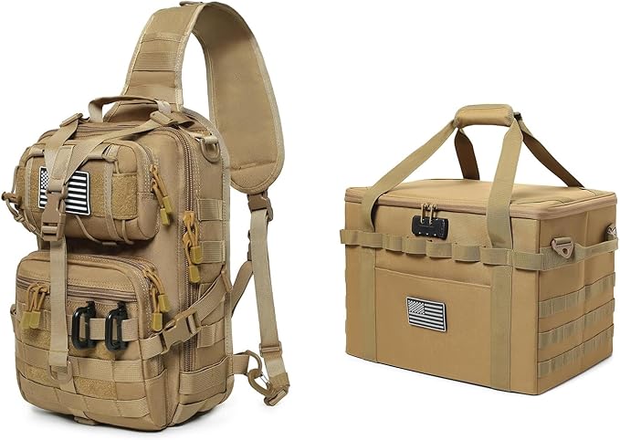 Tactical Sling Backpack and 38L Camping Storage Bag with Combination Lock