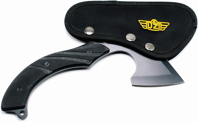 Uzi UZK-Axe-2 Masada Axe with 7-Inch Blade Reinforced Striker Tip Full Tang G10 Handle Tactical Throwing Chopping Axe for Outdoor Hiking Camping Black Stainless Steel Double Edged